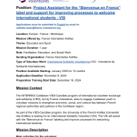 International Solidarity Volunteering (VSI) Martinique - Project Assistant for the “Bienvenue en France” label and support for improving processes to welcome international students